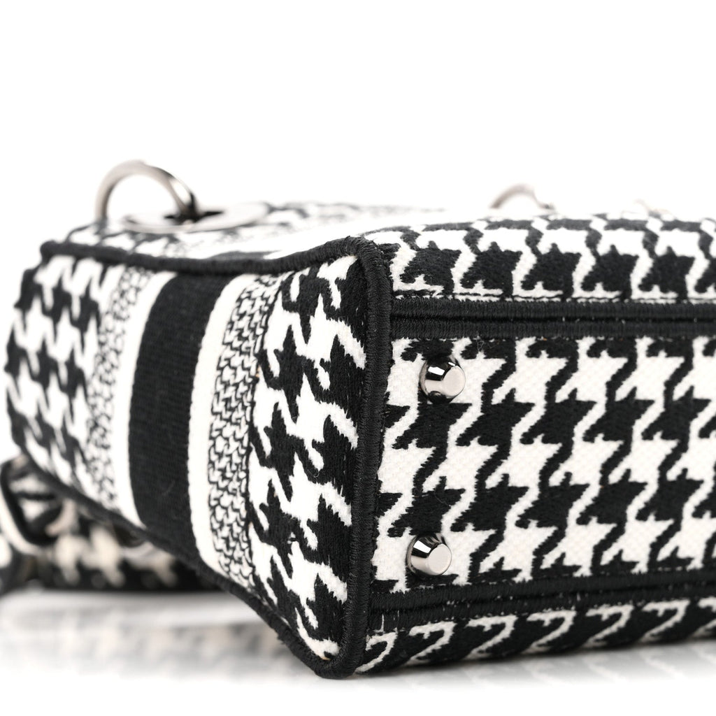 Canvas Houndstooth Embroidered Mini Lady D-Lite Black White