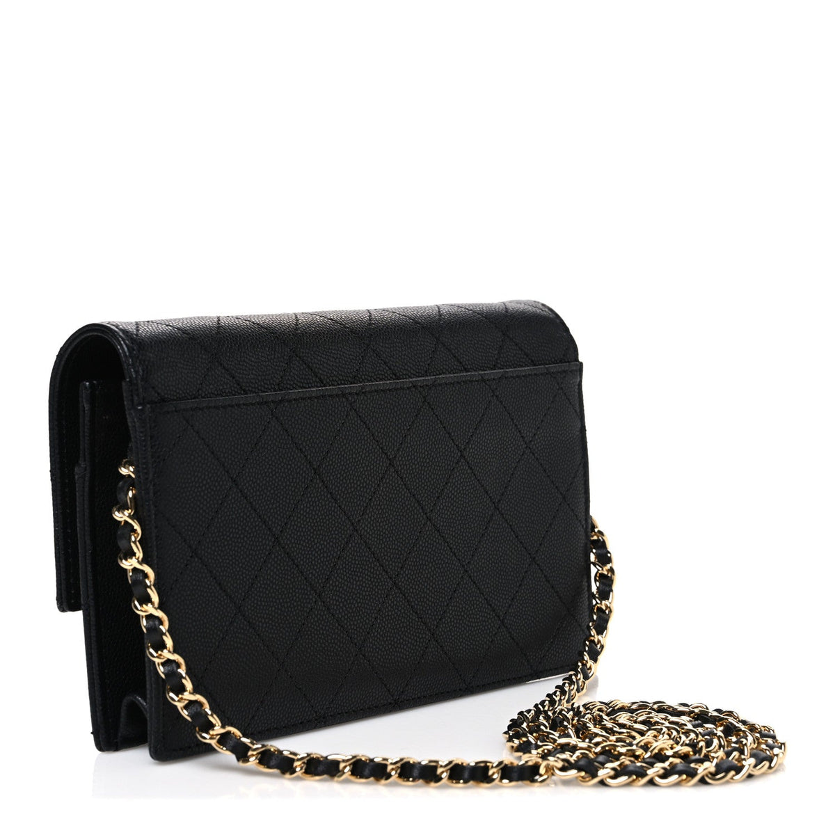 Shiny Caviar Lambskin Quilted CC Neo Filigree Wallet on Chain WOC Black