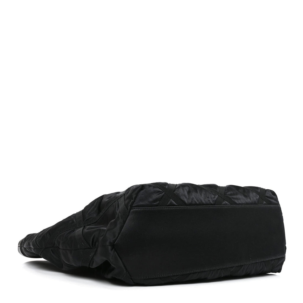 Nylon Grosgrain Quilted Lifestyle Shopping Tote Black