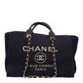 Lurex Canvas Medium Deauville Tote Navy Blue Gold