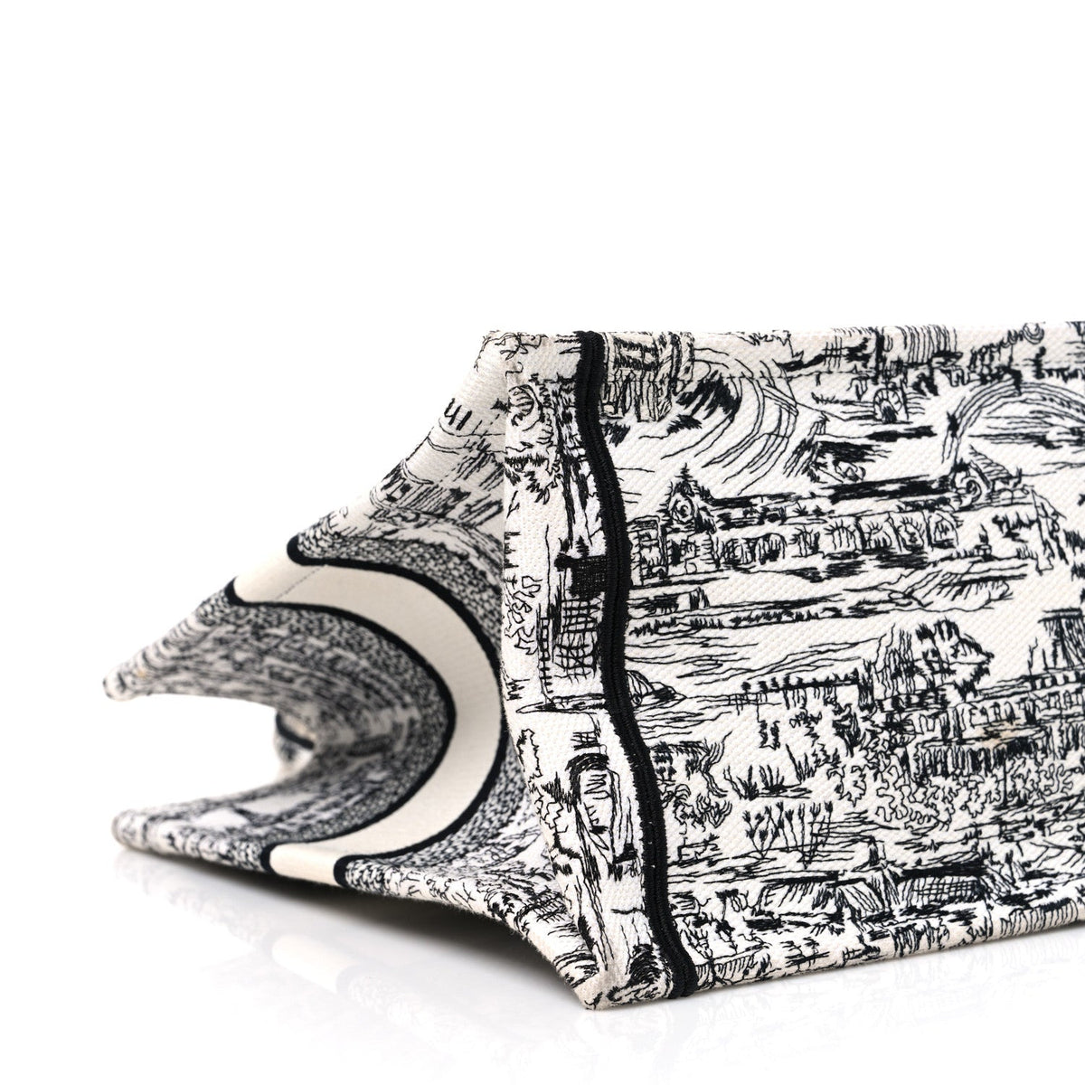 Canvas Embroidered Medium Plan De Paris Book Tote White Black