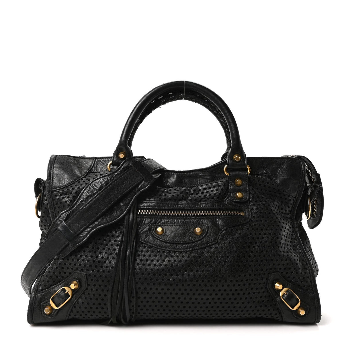 Agneau Laser Cut Cross Classic Gold Hardware City Black