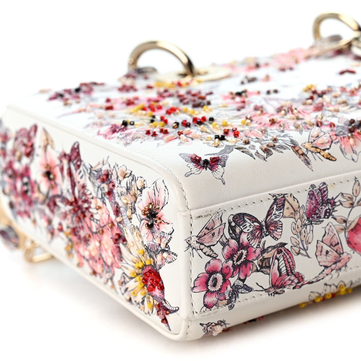 Calfskin Embroidered Butterfly Printed Lady D-Joy Multicolor
