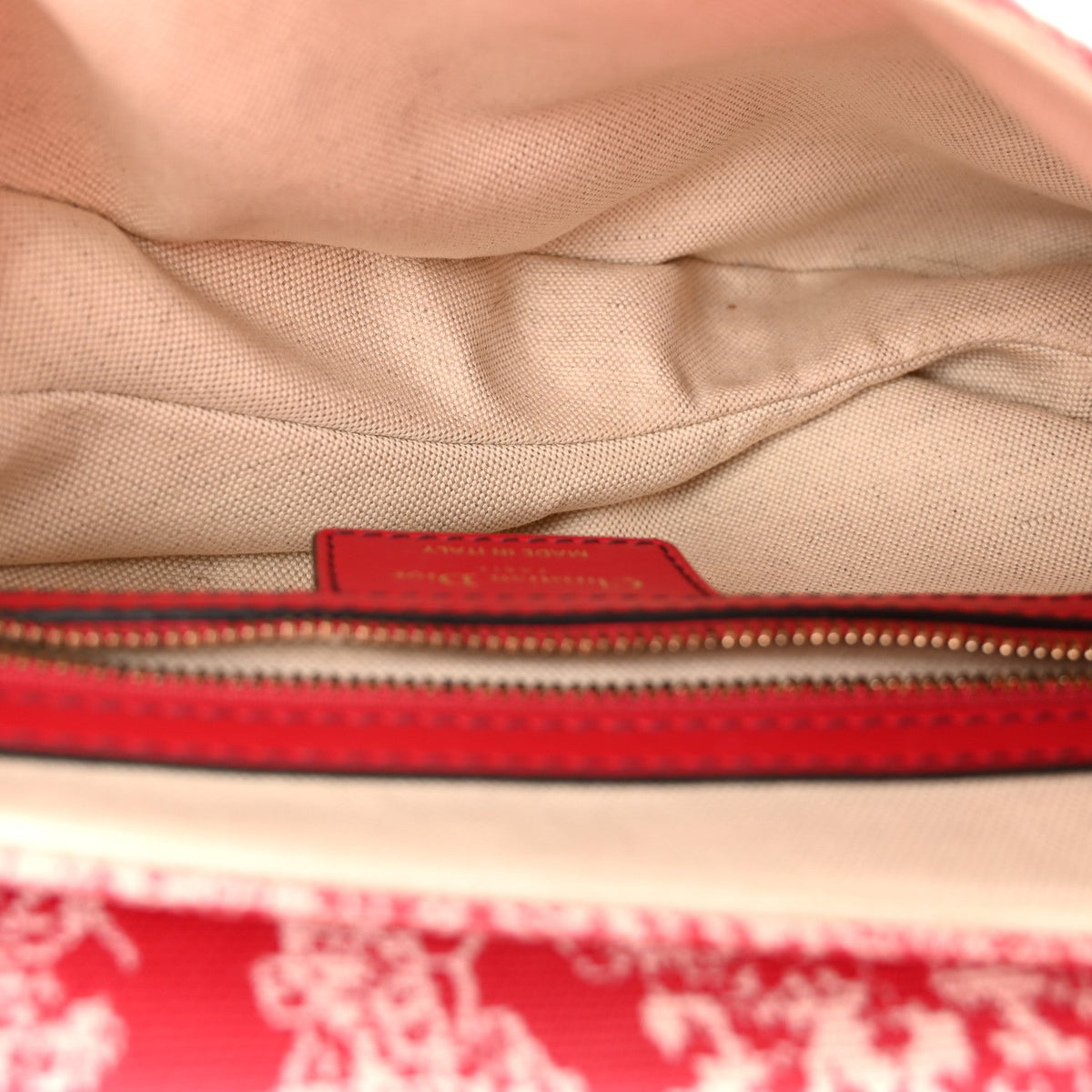 Canvas Reverse Embroidered Toile De Jouy Saddle Bag With Strap Red