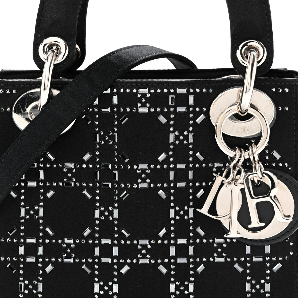 Satin Crystal Cannage Mini Lady Dior Black