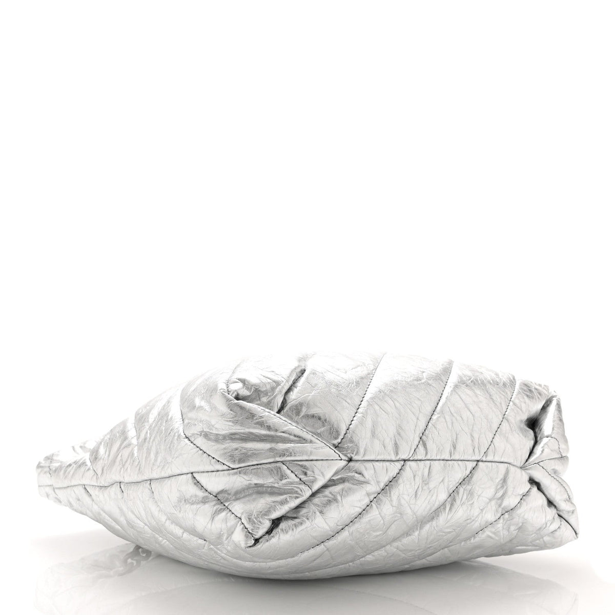 Crushed Calfskin Quilted Crush Small Tote Bag Silver