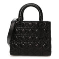 Crinkled Calfskin Cannage Medium Lady Dior Black