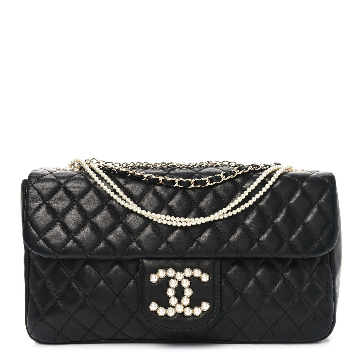 Lambskin Quilted Medium Westminster Pearl Flap Black