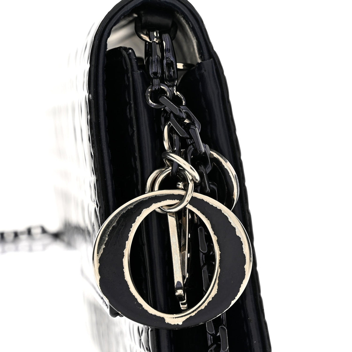 Patent Cannage Lady Dior Rendezvous Wallet On Chain Navy Blue