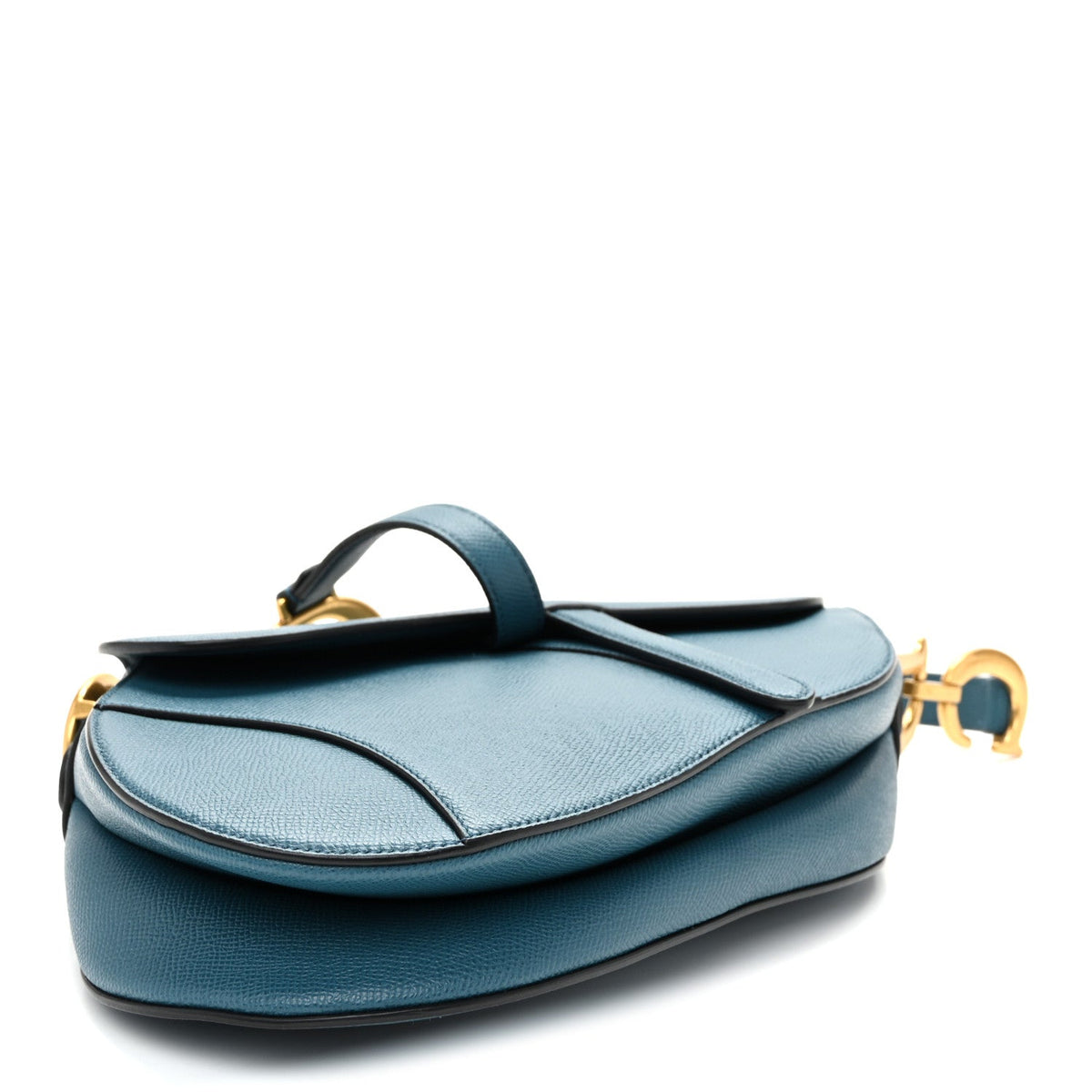 Grained Calfskin Saddle Bag Steel Blue