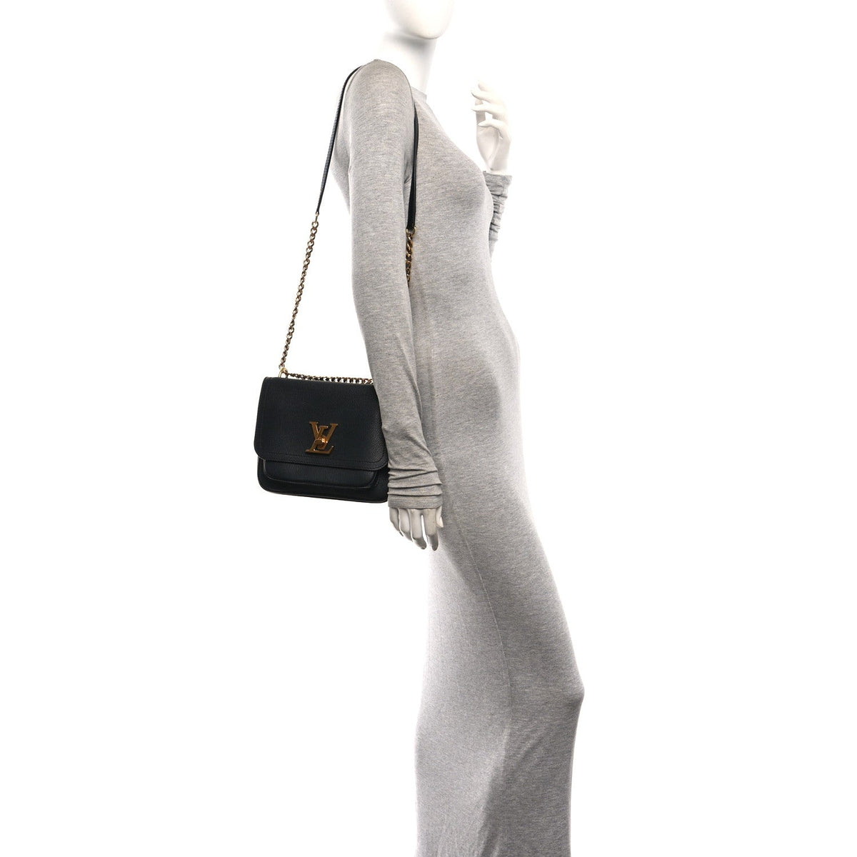 Grained Calfskin Lockme Chain Bag PM Black
