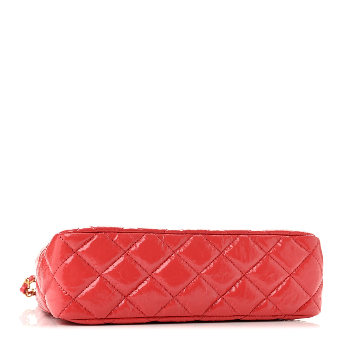 Shiny Crumpled Calfskin Quilted Wavy CC Hobo Red