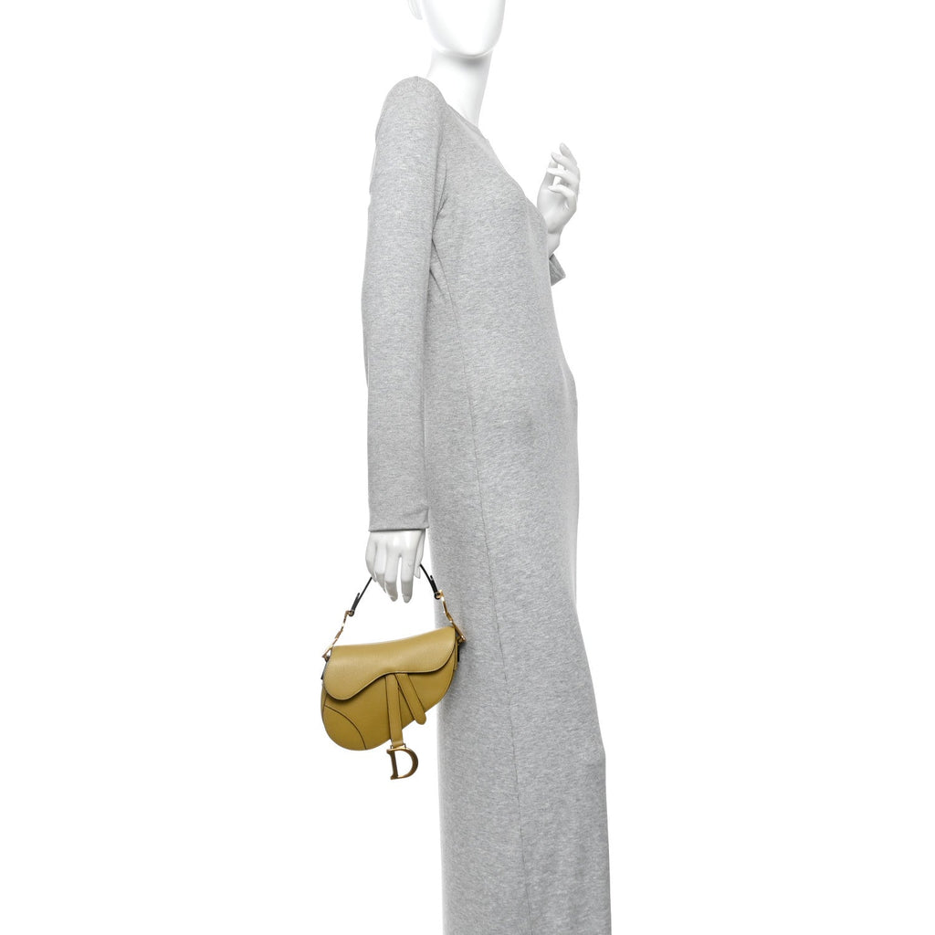 Grained Calfskin Mini Saddle Bag Beige