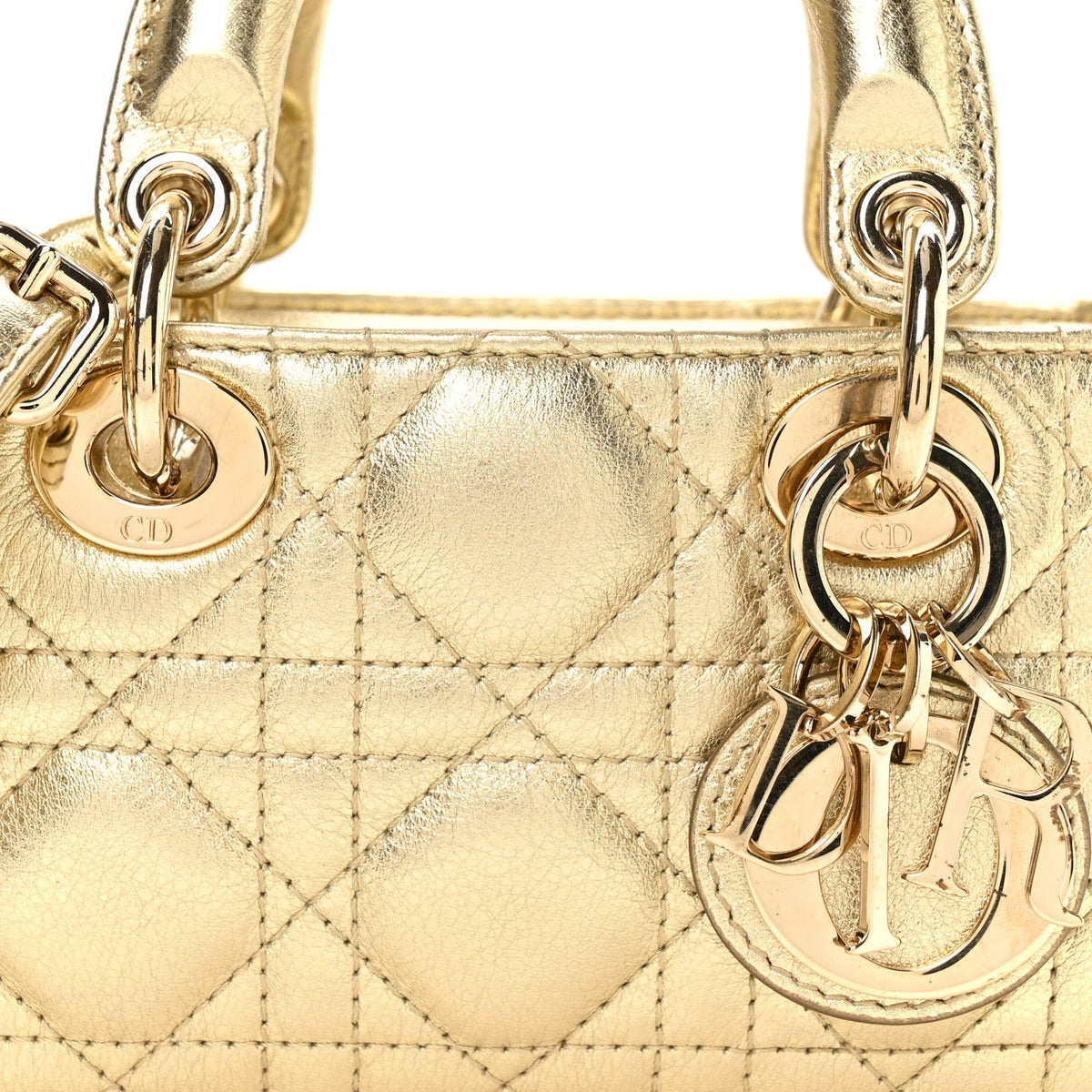 Metallic Lambskin Cannage Micro Lady D-Joy Gold