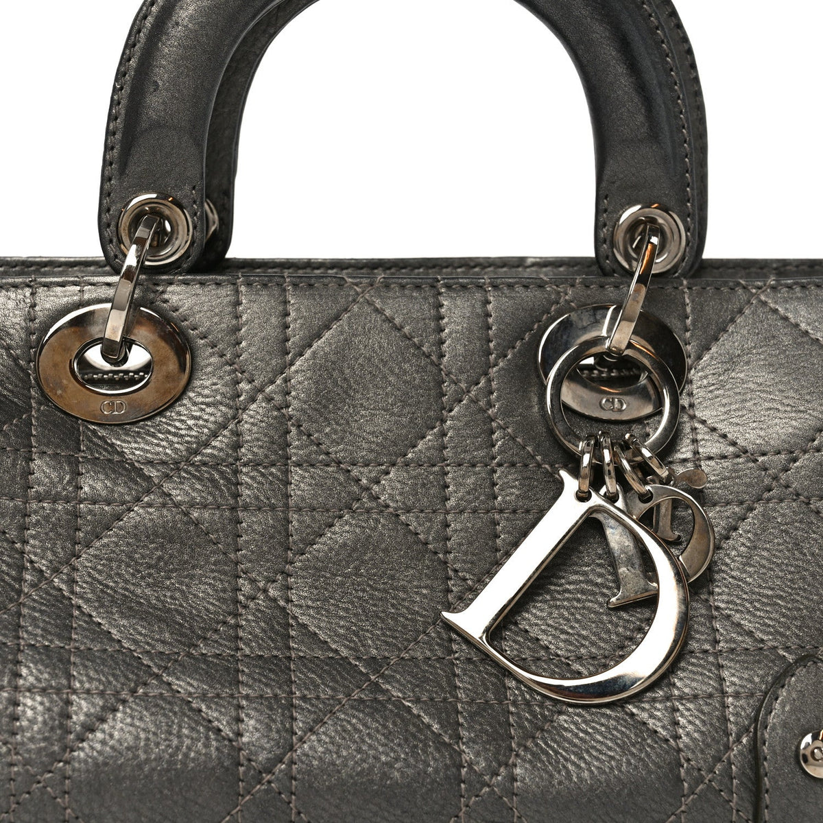 Metallic Calfskin Cannage Stitched Small East West Lady Dior Bronze