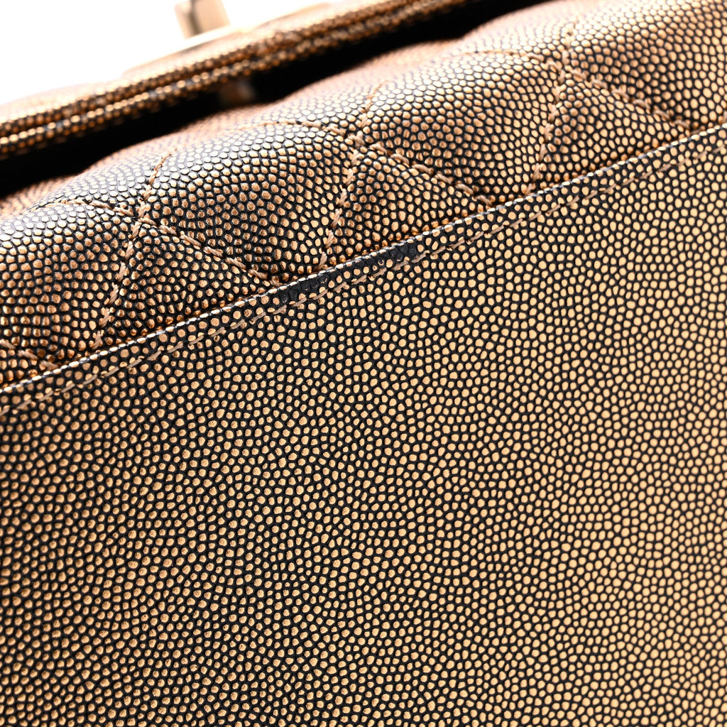 Metallic Caviar Quilted Small Coco Handle Flap Gold