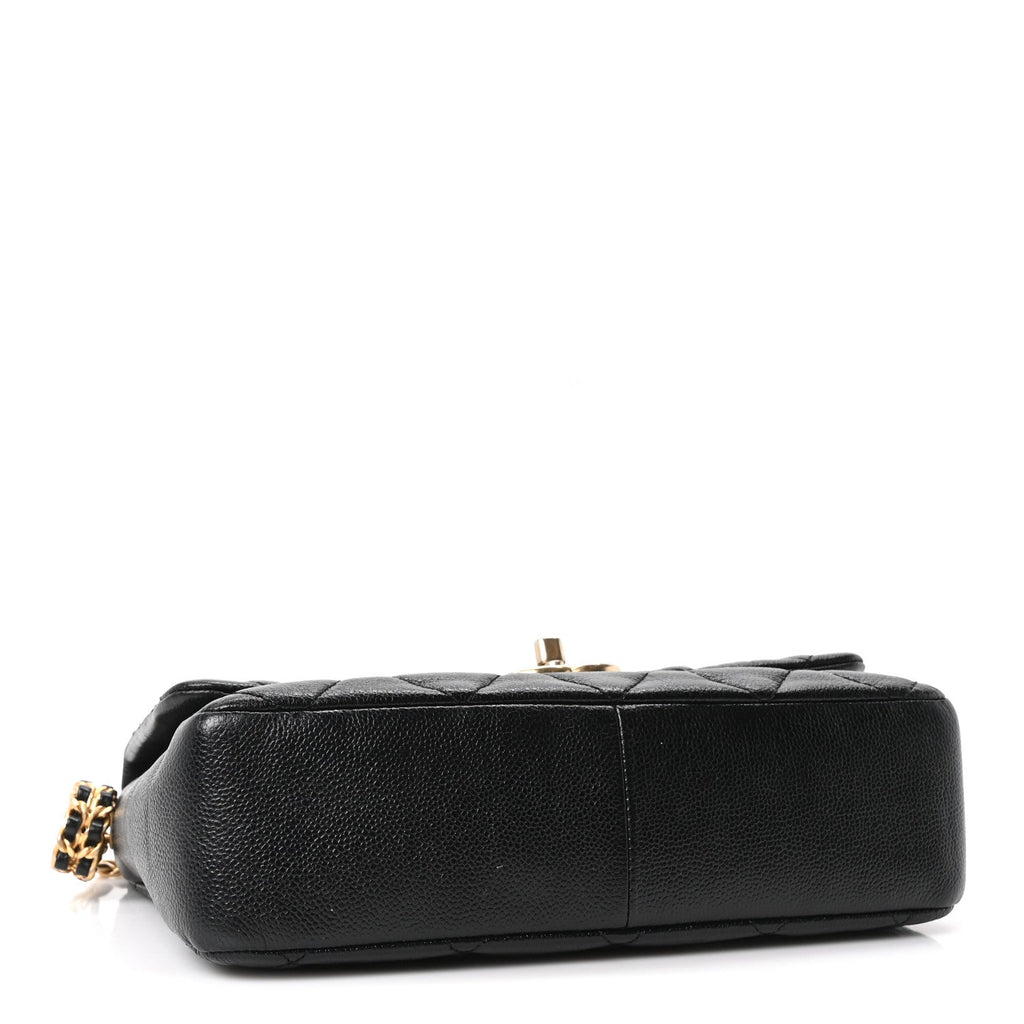 Shiny Caviar Quilted Large Chain Melody Flap Black