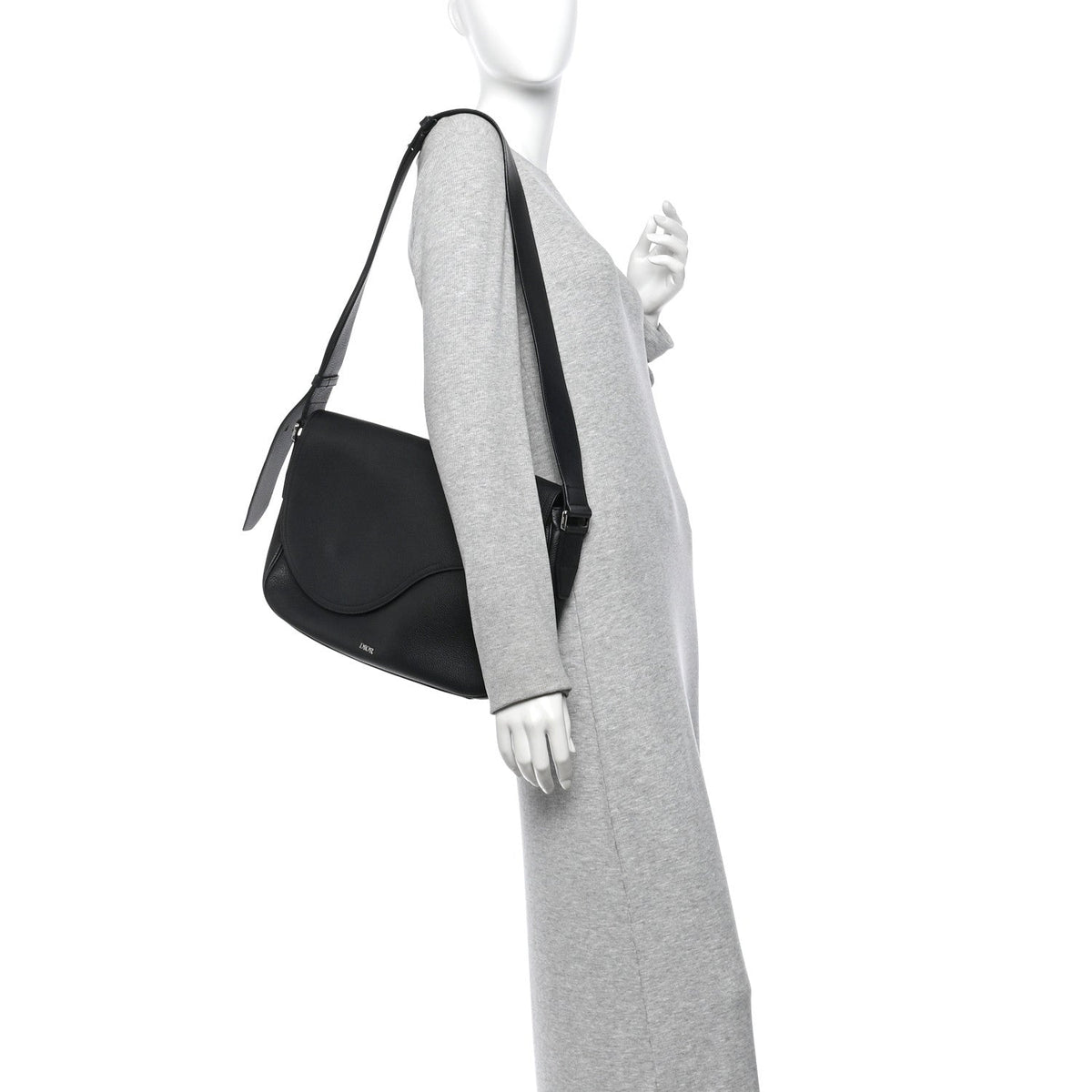Grained Calfskin Saddle Messenger Bag Black