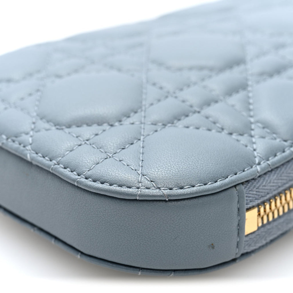 Lambskin Cannage Lady Dior Phone Holder Cloud Blue