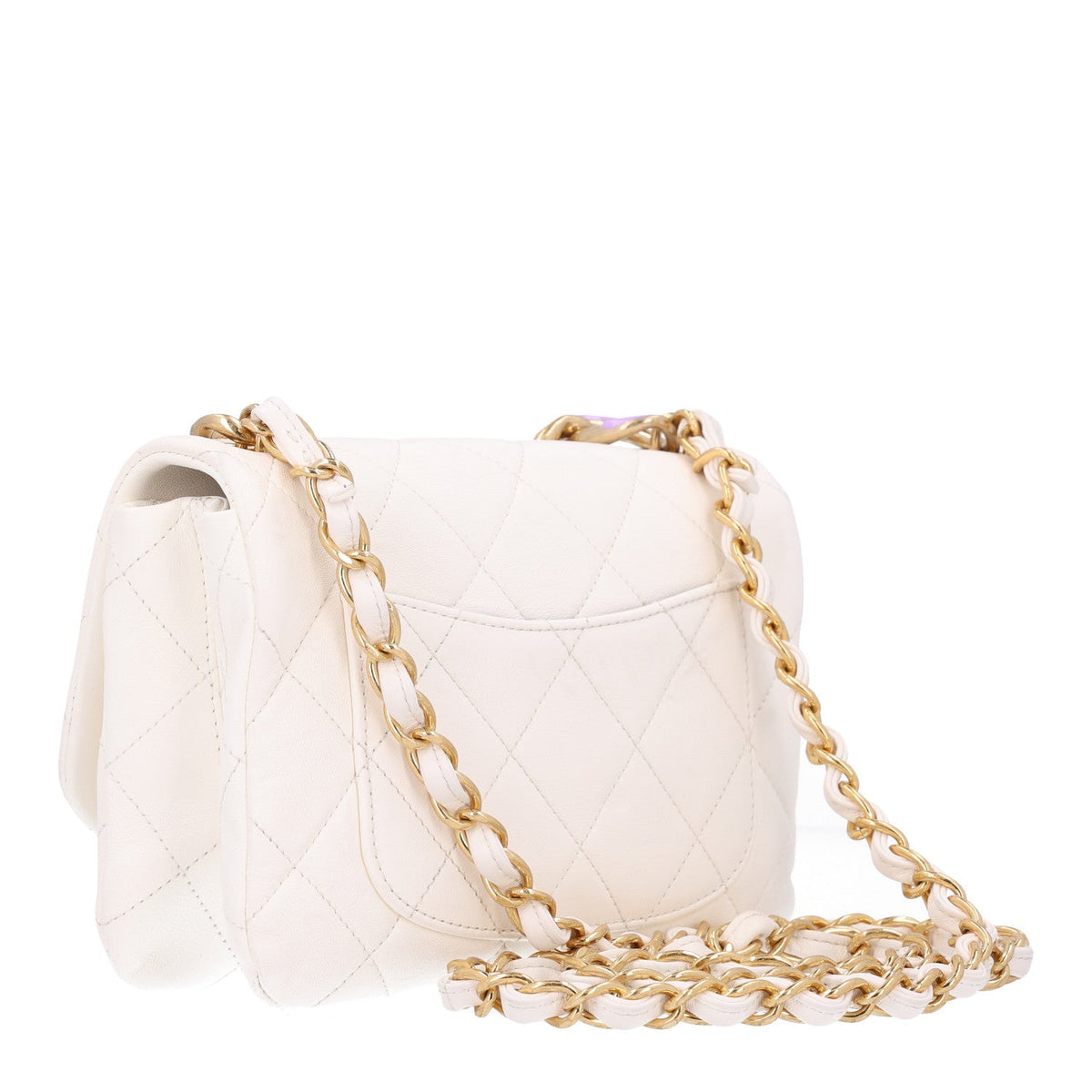Lambskin Quilted Small Color Match Flap White Multicolor