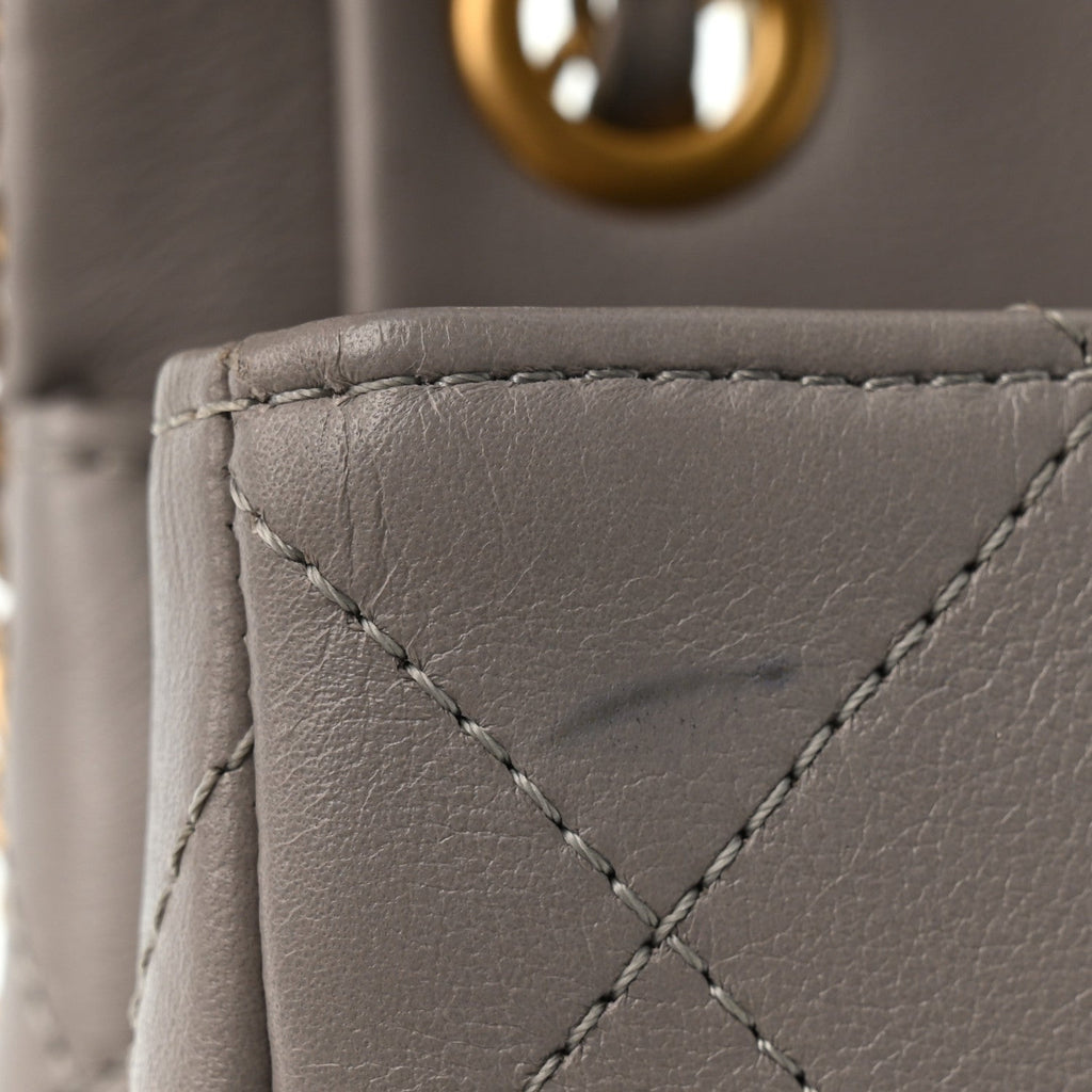 Calfskin Stitched Chain Flap Grey