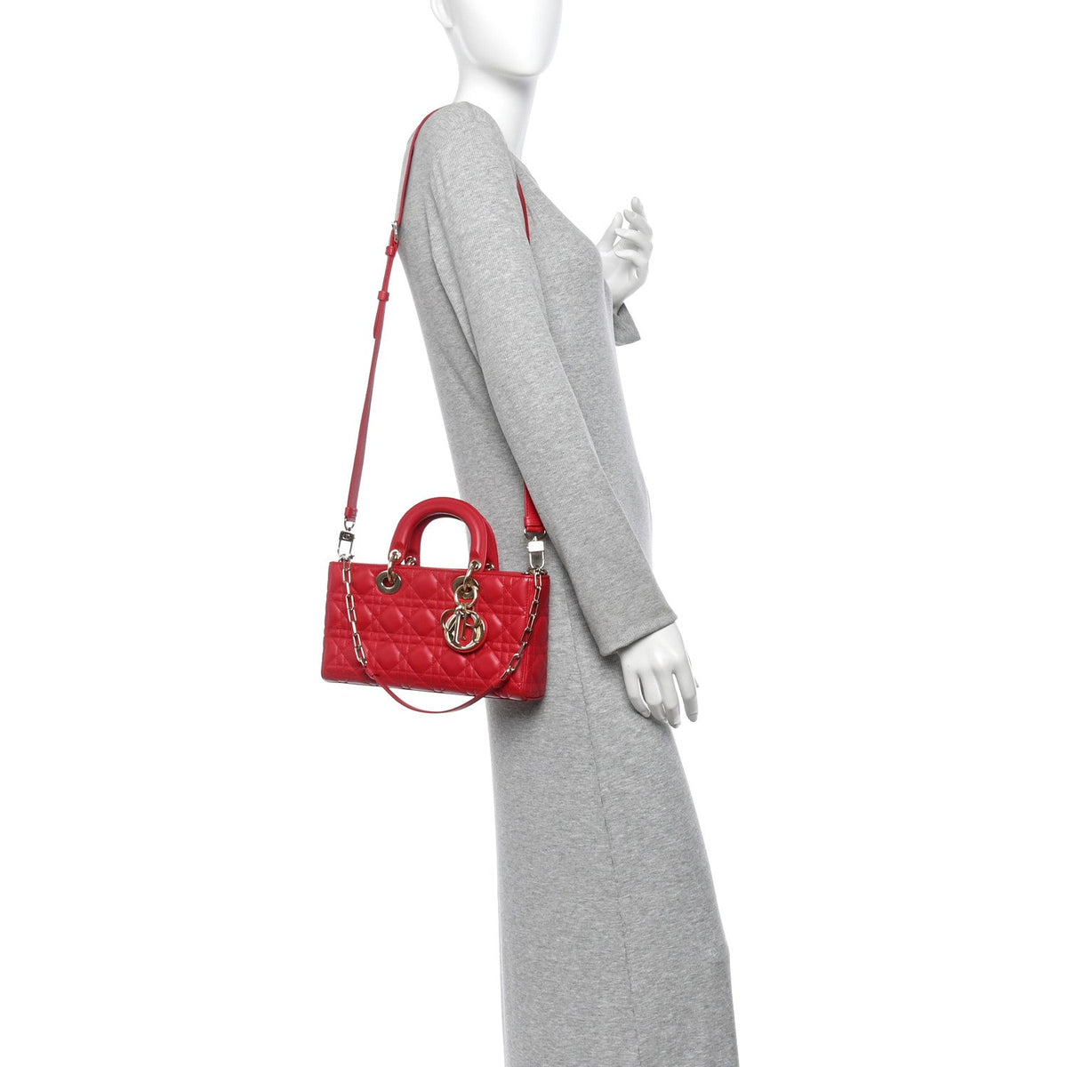 Lambskin Cannage Medium Lady D-Joy Red