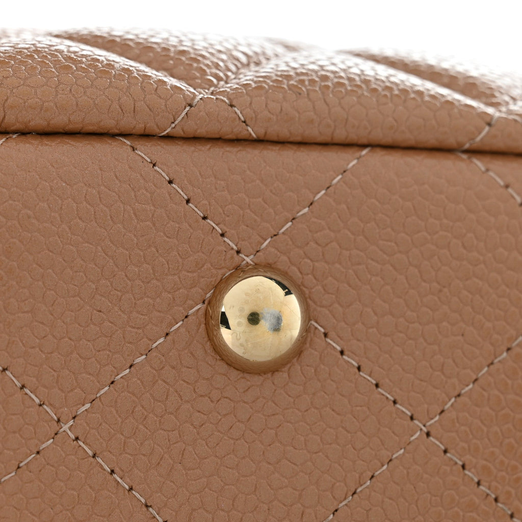 Caviar Quilted Large Classic Shopping Tote Dark Beige