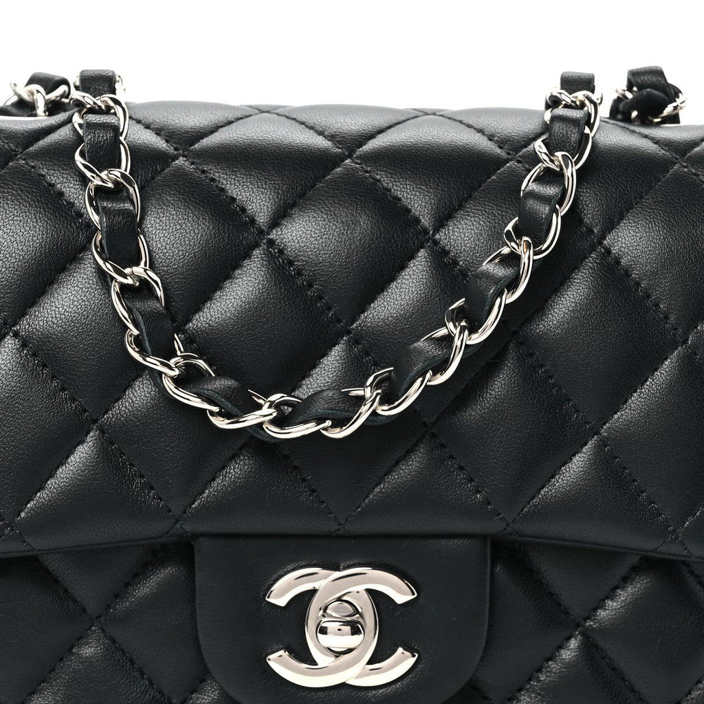 Lambskin Quilted Mini Square Flap Black