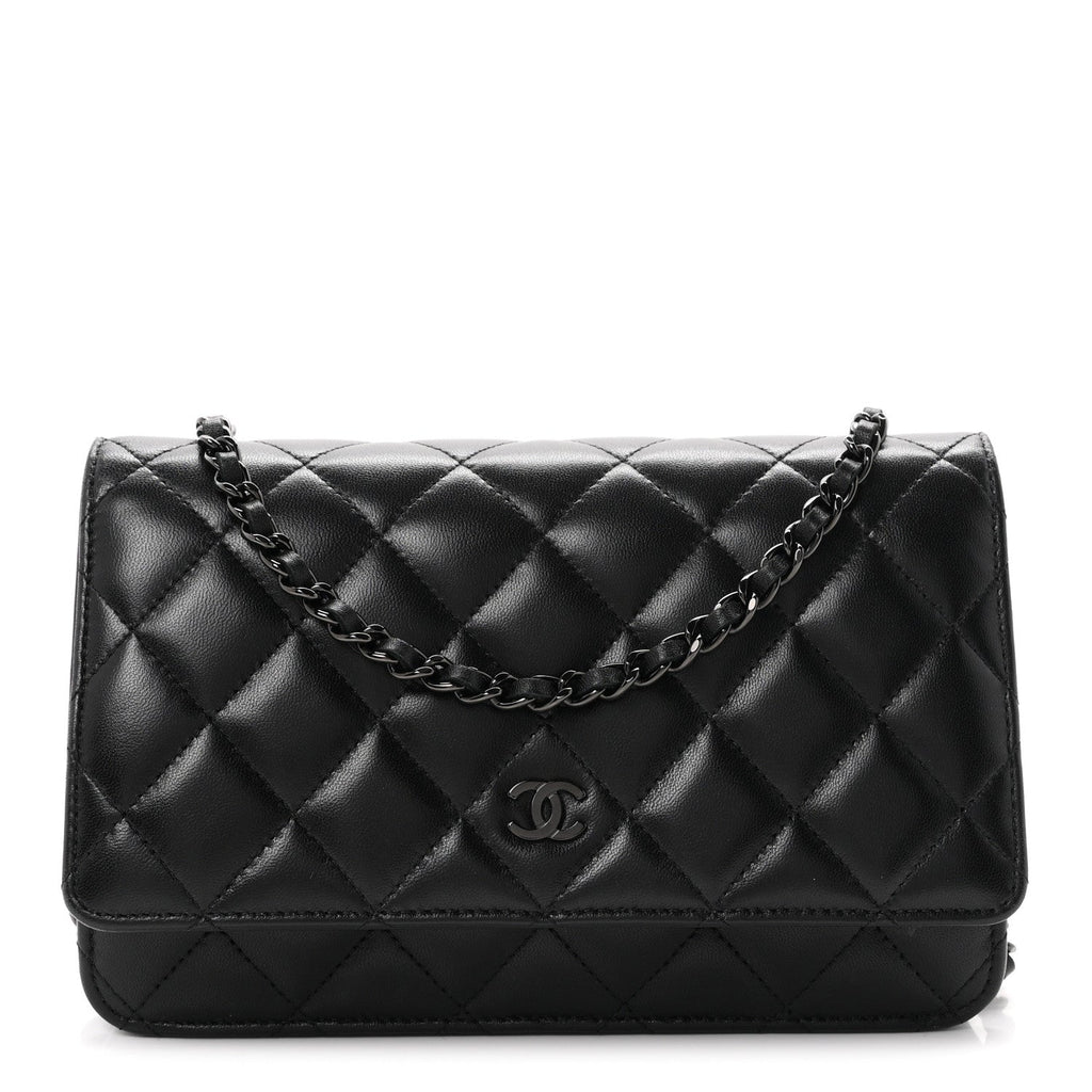 Lambskin Quilted Wallet On Chain WOC So Black