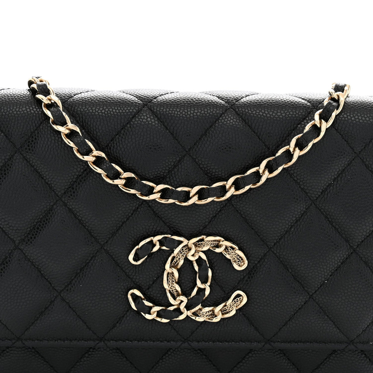 Caviar Quilted French New Wave Chain CC Wallet On Chain WOC Black