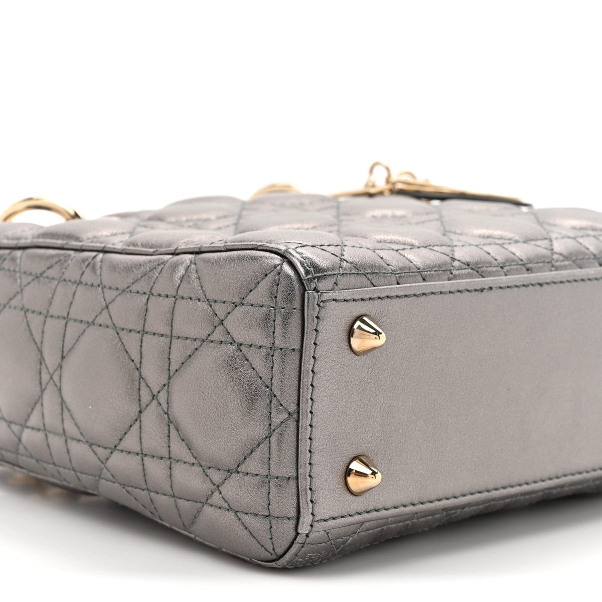 Metallic Lambskin Cannage Small My ABCDior Lady Dior Dark Silver