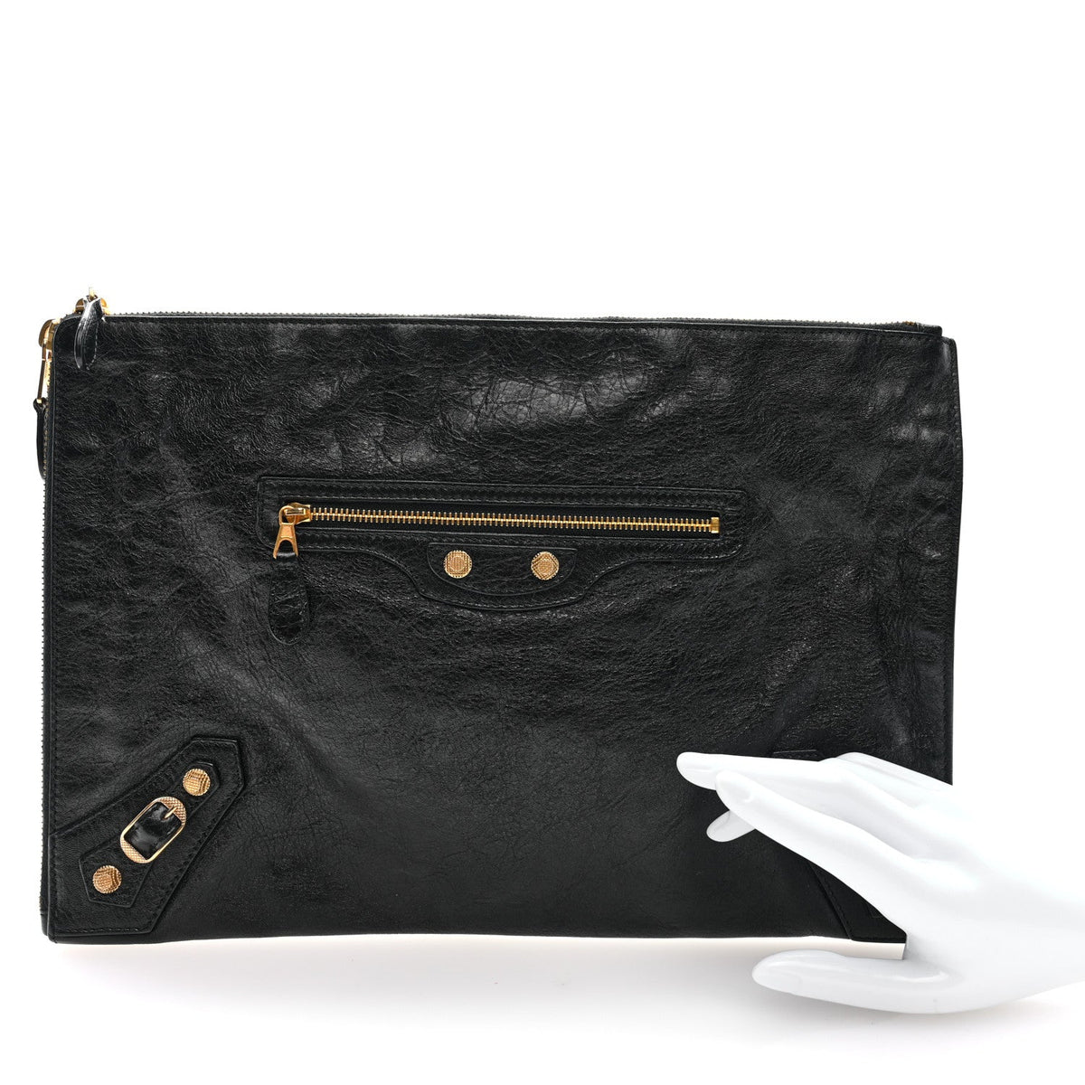Agneau Giant 12 Gold Hardware Pouch Clutch Black