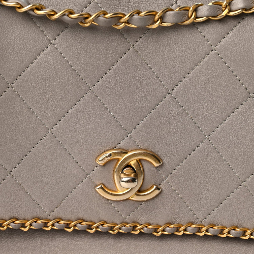 Calfskin Stitched Chain Flap Grey