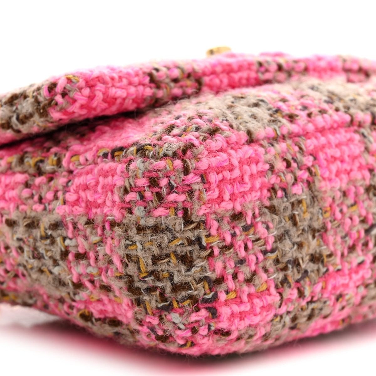 Wool Tweed Quilted Small Elegant Chain Flap Pink Brown