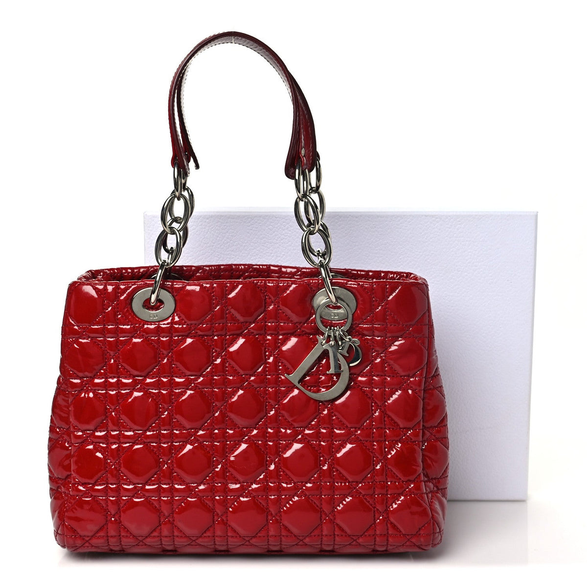 Patent Cannage Small Dior Soft Shopping Tote Red