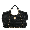 Nylon Grosgrain Quilted Lifestyle Shopping Tote Black