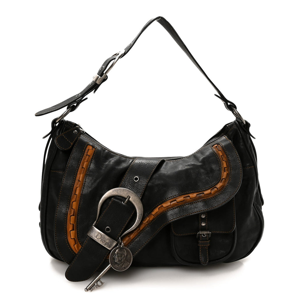 Calfskin Medium Gaucho Double Saddle Bag Black