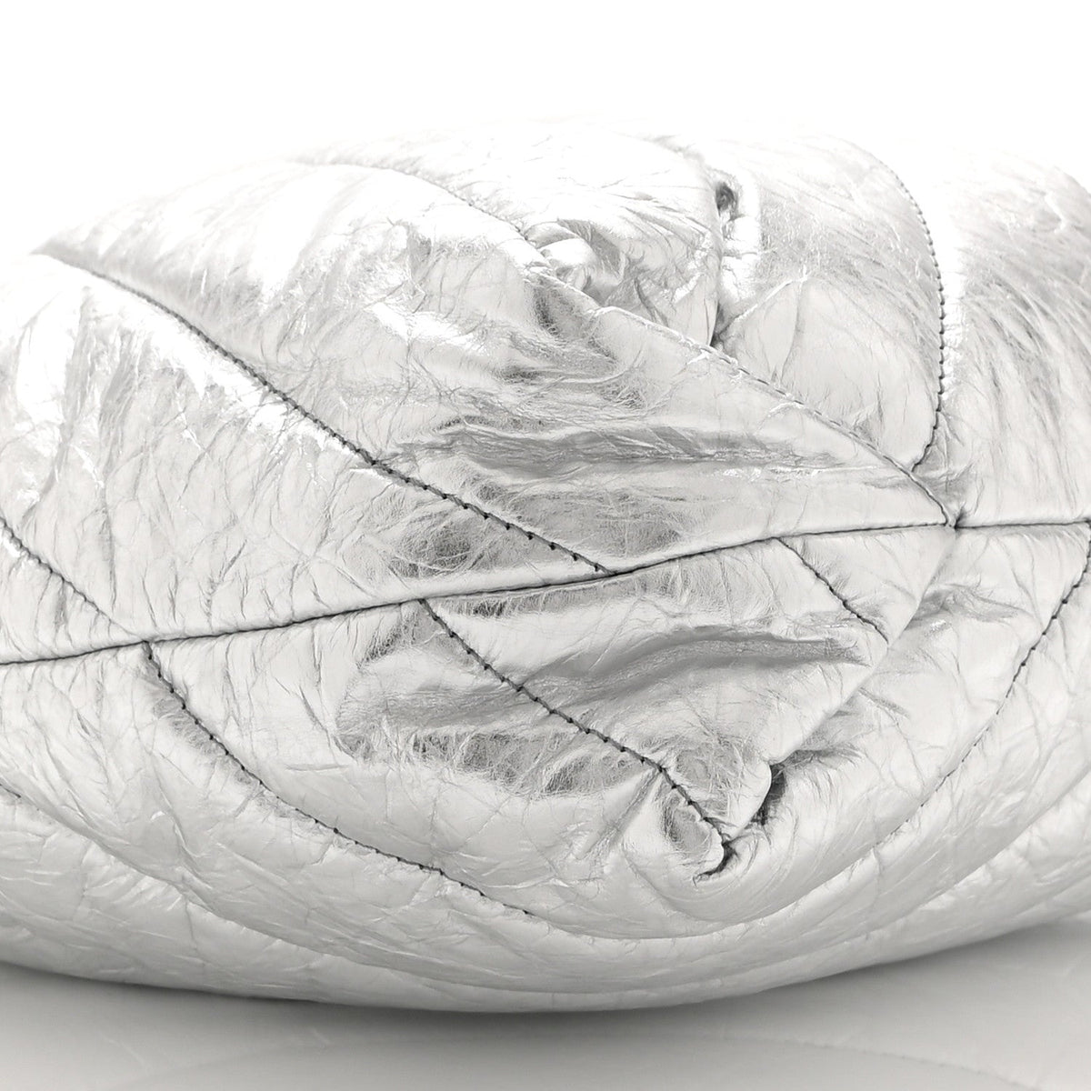 Crushed Calfskin Quilted Crush Small Tote Bag Silver