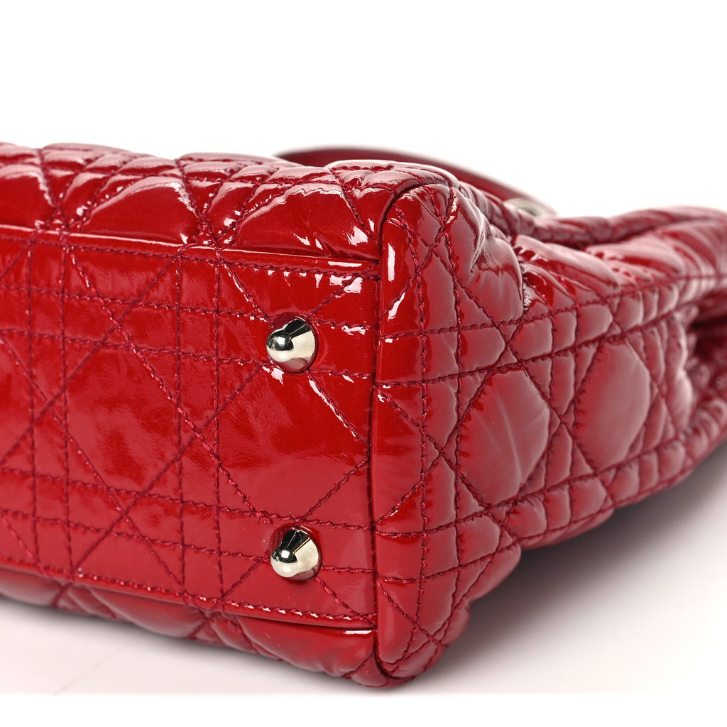 Patent Cannage Small Dior Soft Shopping Tote Red
