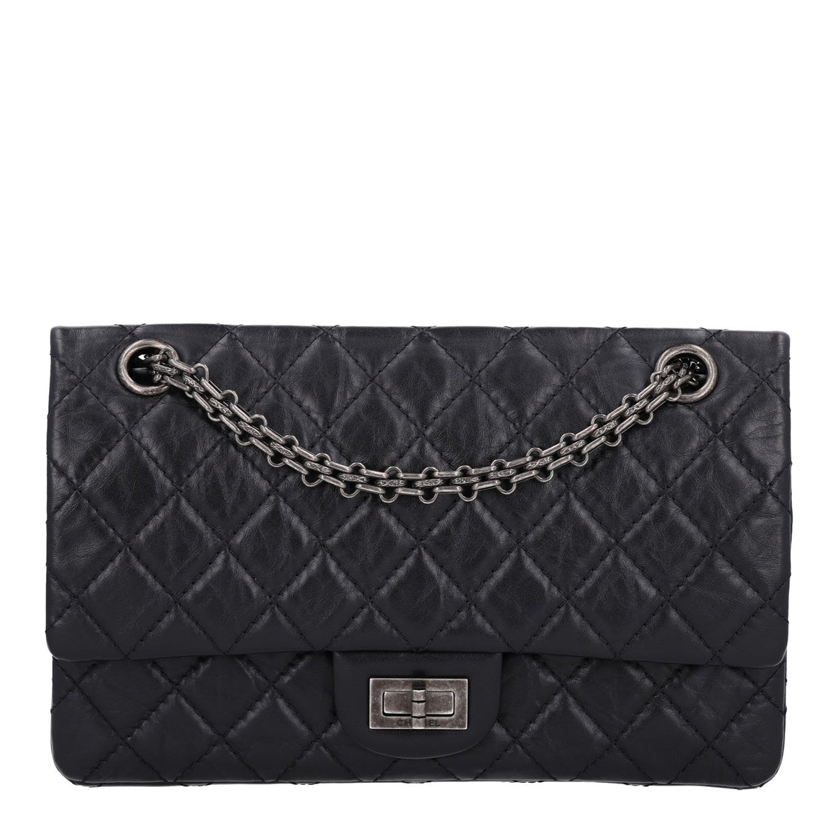 Aged Calfskin Quilted 2.55 Reissue 225 Flap Black