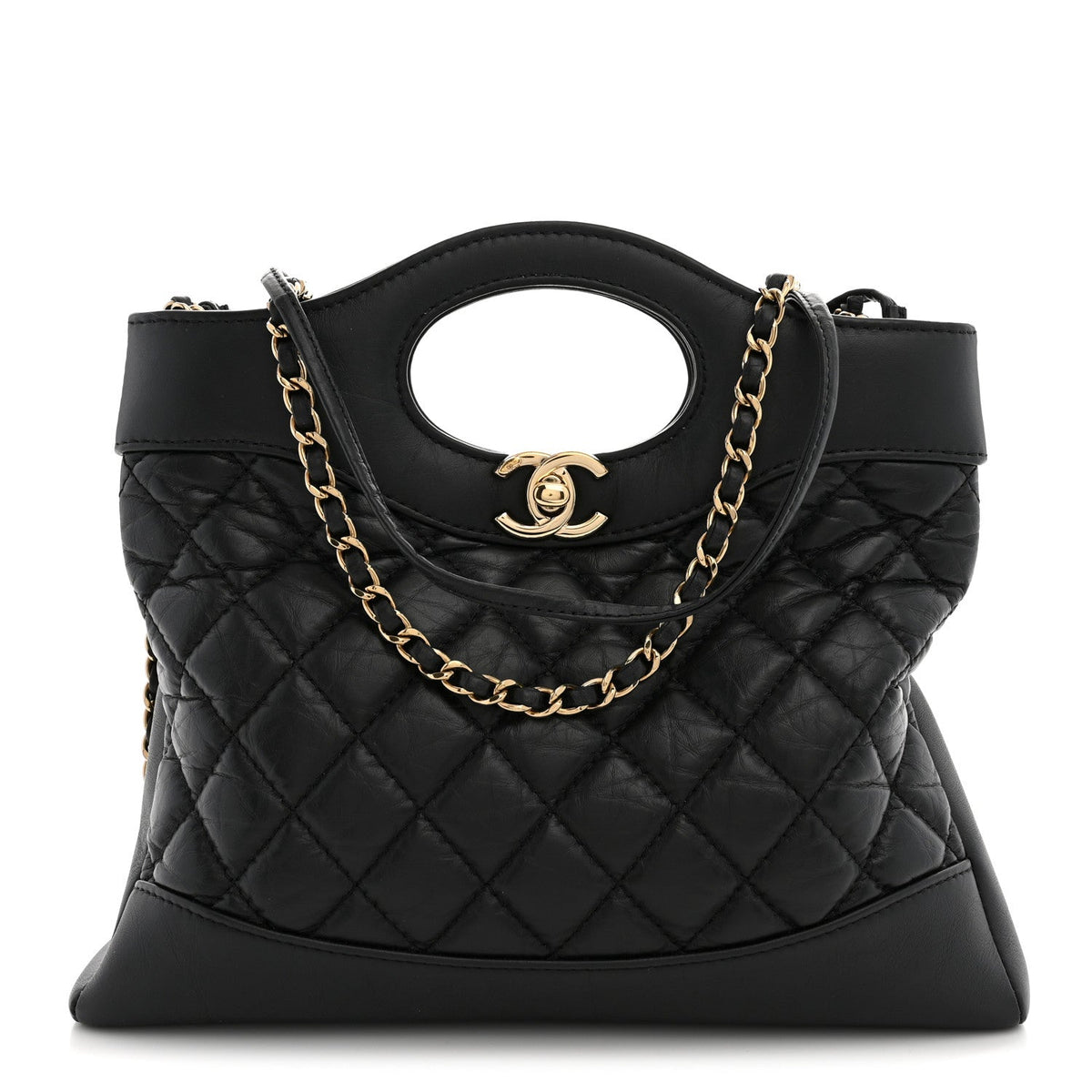 Aged Calfskin Quilted Mini 31 Shopping Bag Black