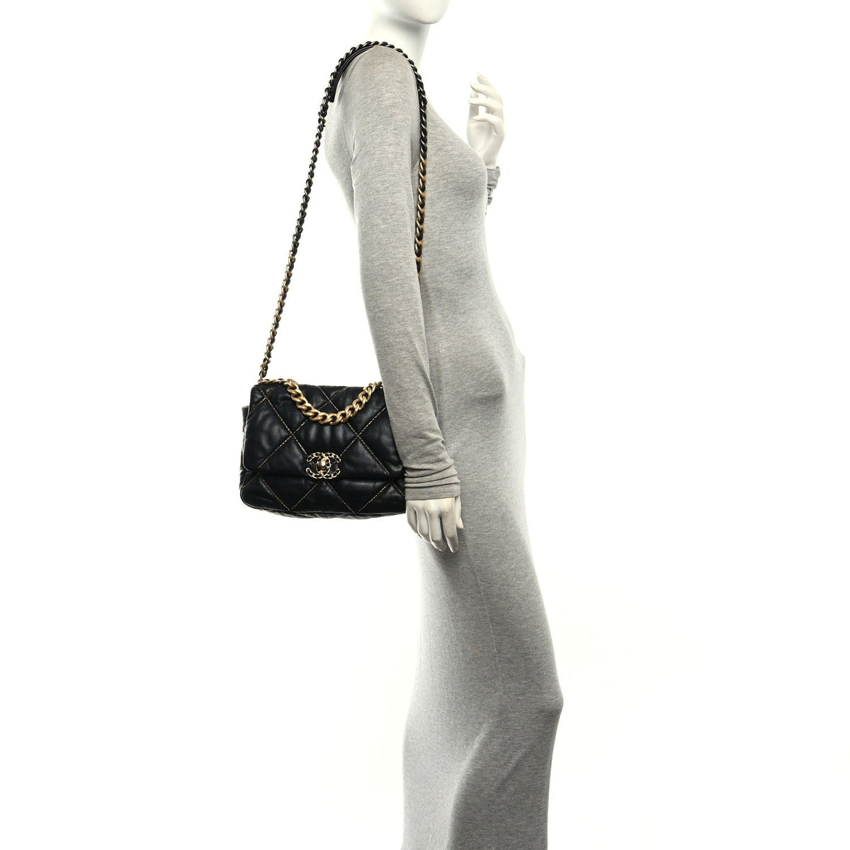 Lambskin Chain Quilted Medium Chanel 19 Flap Black