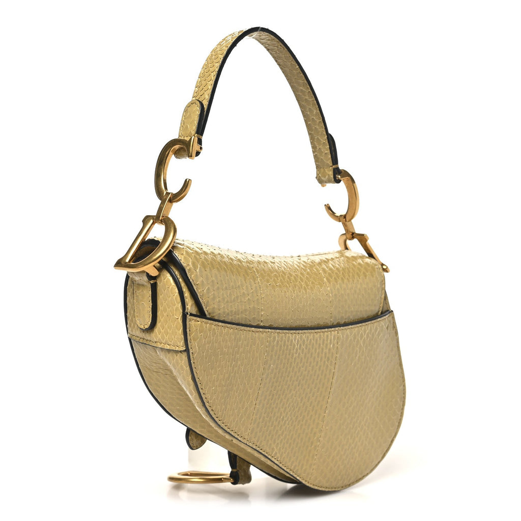 Snakeskin Mini Saddle Bag Beige