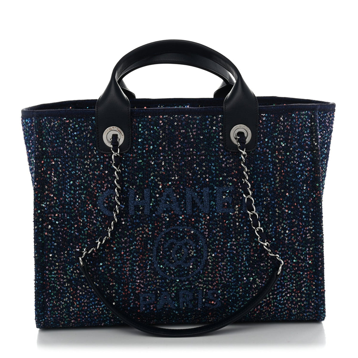 Calfskin Sequin Medium Deauville Tote Blue Multicolor