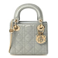 Patent Cannage Mini Lady Dior Grey Stone