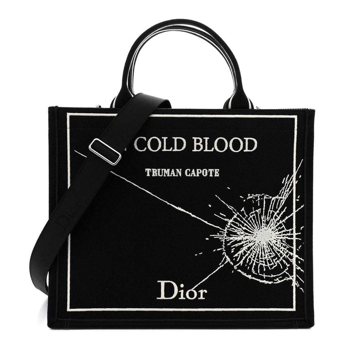 Canvas Embroidered Medium In Cold Blood Book Tote With Strap Black Multicolor