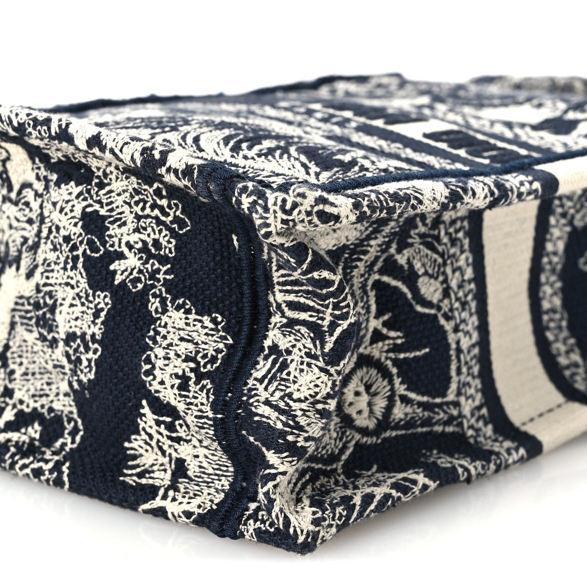 Canvas Toile de Jouy Reverse Embroidered Mini Book Tote Phone Bag Blue