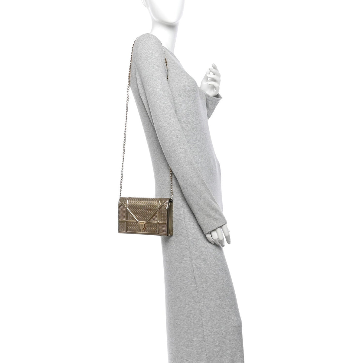 Metallic Patent Micro-Cannage Diorama Wallet on Chain Pouch Gold