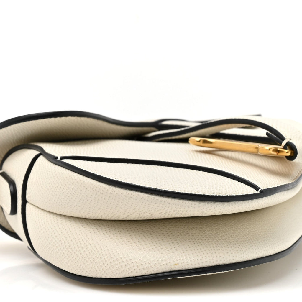 Grained Calfskin Mini Saddle Bag White