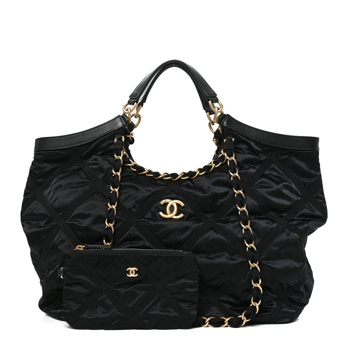 Nylon Grosgrain Quilted Lifestyle Shopping Tote Black